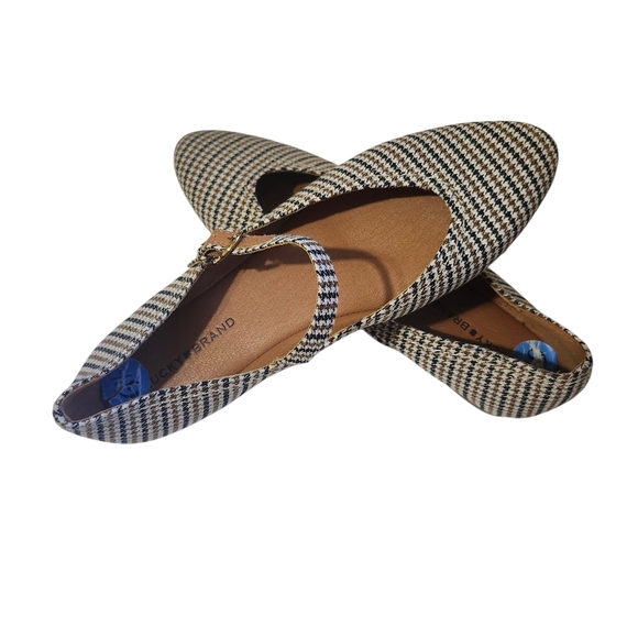 Lucky Brand Sz 6.5 Mary Jane Flats Houndstooth Office Siren Preppy Retro Boho - Picture 5 of 10